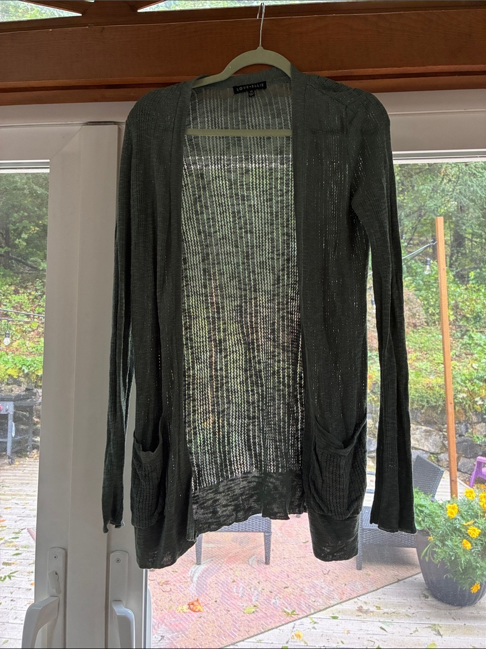 Love Ellie Olive Open-Front Knit Cardigan
